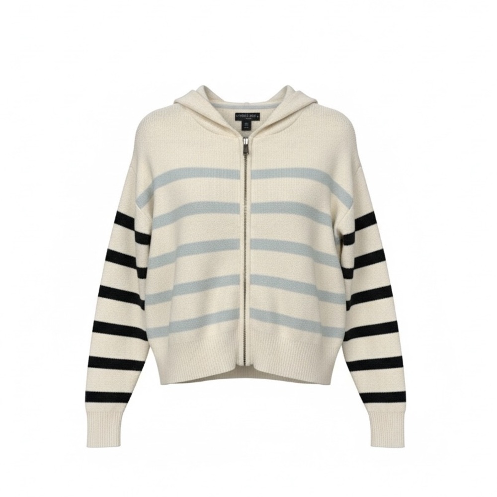Cynthia Rowley✨ Striped Zip Hoodie Sweater Cropped Knit Cardigan